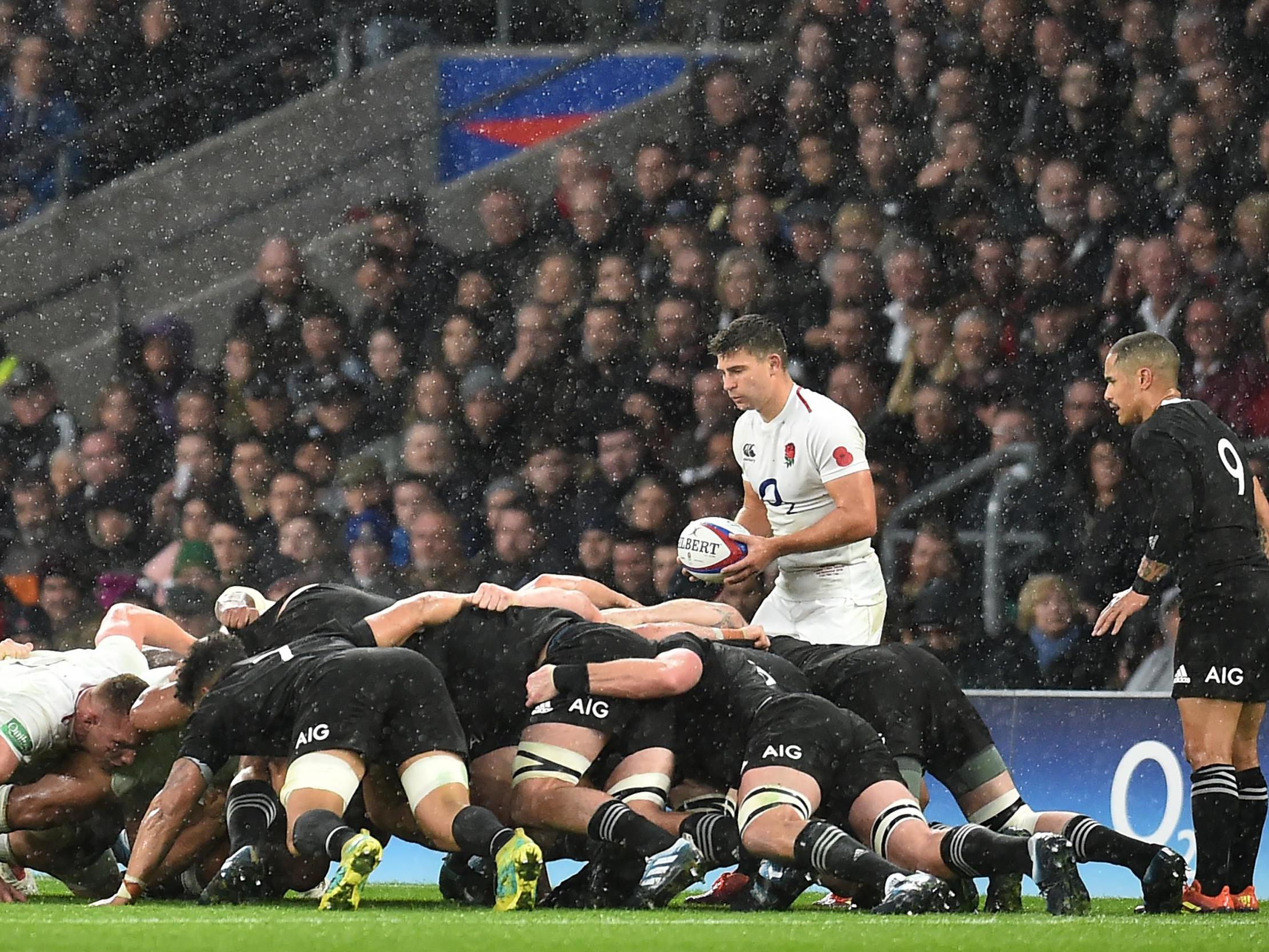 Ben Youngs readies for the put-in during an England scum on Saturday