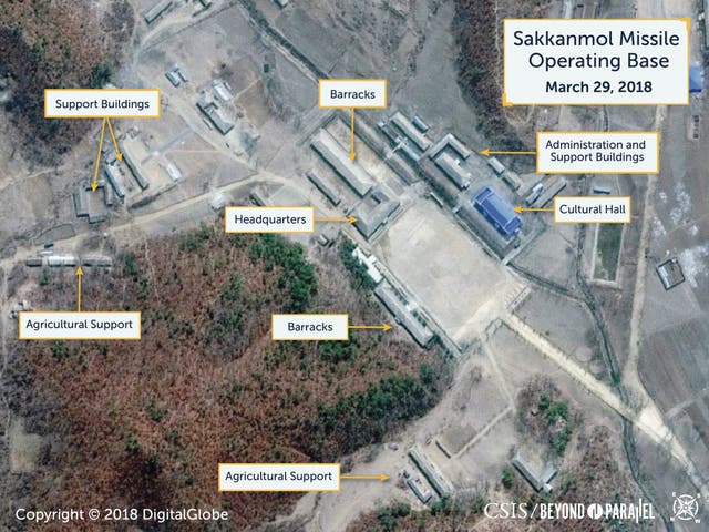 A Digital Globe satellite image shows what CSIS reports to be an undeclared missile operating base at Sakkanmol, North Korea