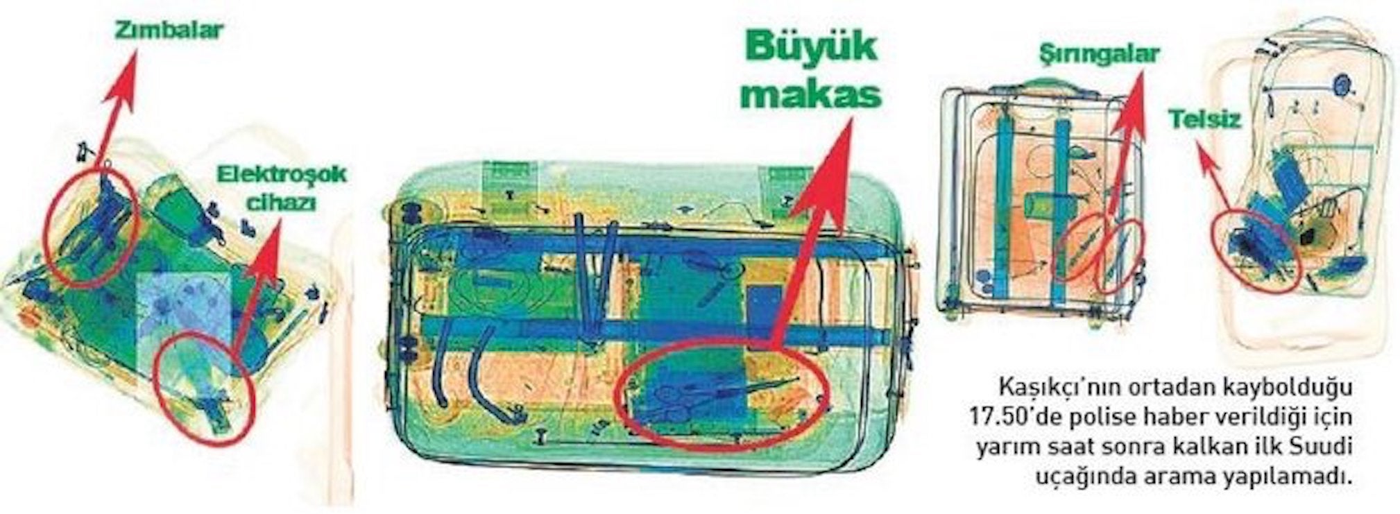 Annotated airport X-ray photos published by the Turkish daily Sabah purportedly show tools used by the killers (Sabah)