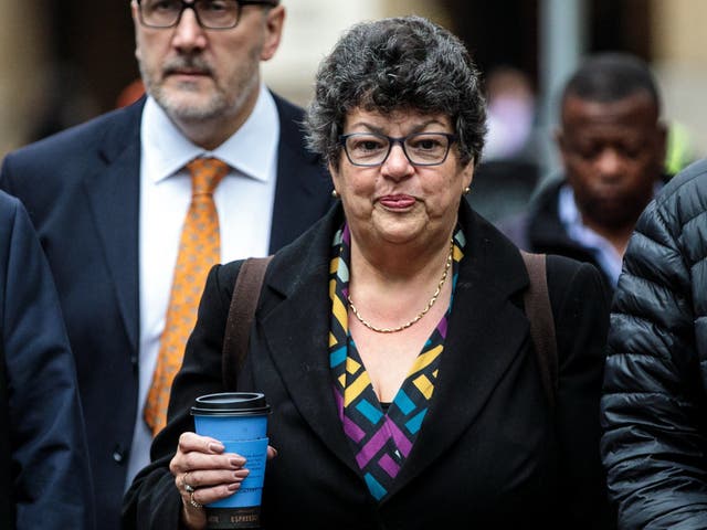 Conservative Party activist Marion Little arrives at Southwark Crown Court accused of three counts of intentionally encouraging or assisting an offence on 17 October 2018 (Jack Taylor /