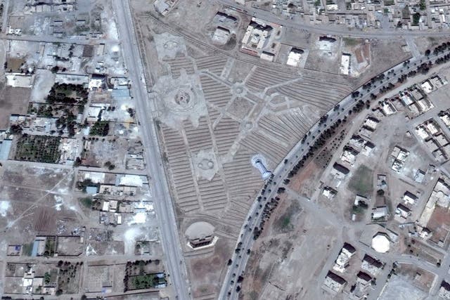 A satellite image of Panorama Park shows the trenches dug by Isis