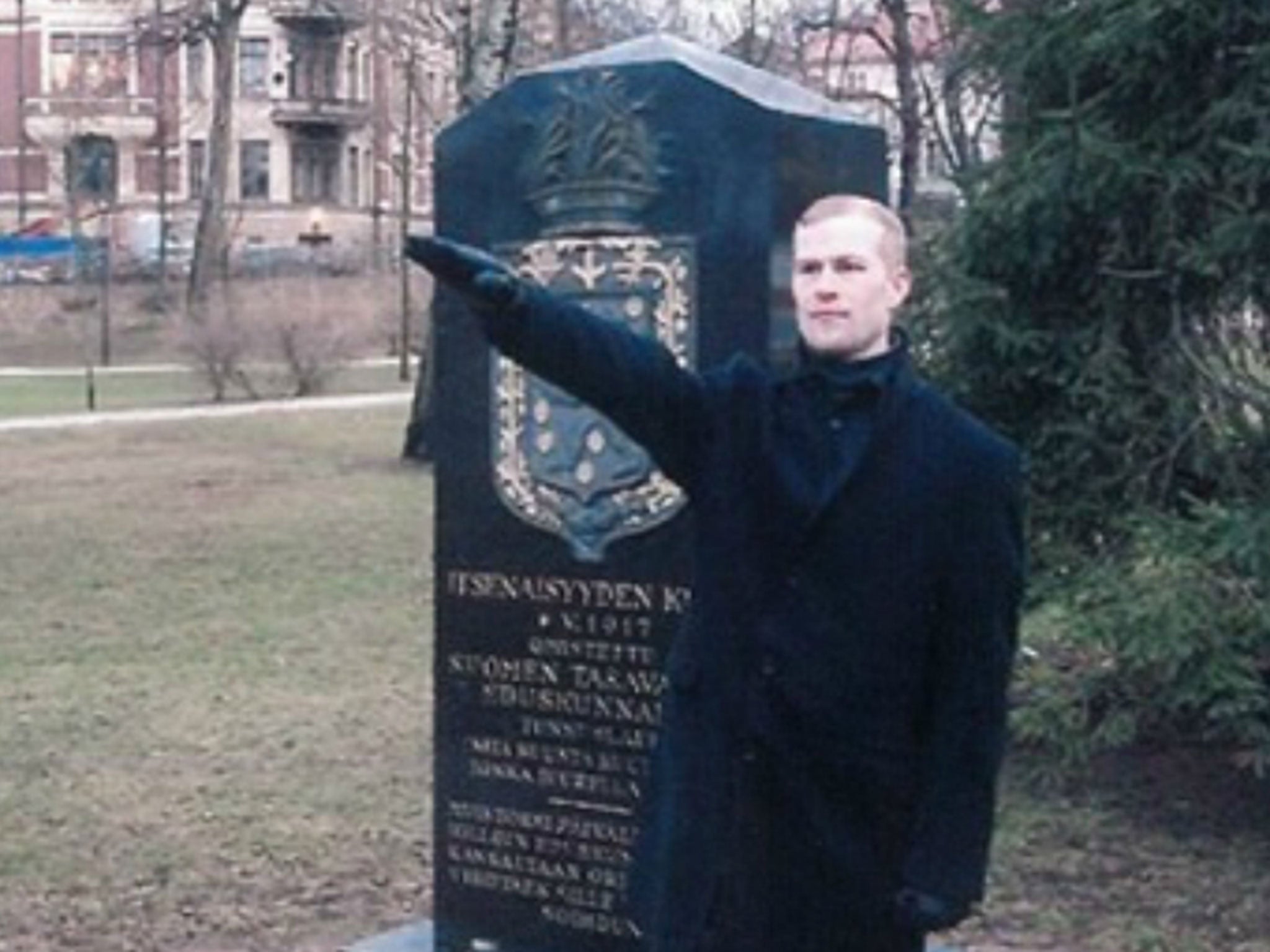 Mikko Vehvilainen, who was born in Finland, performing a Nazi salute