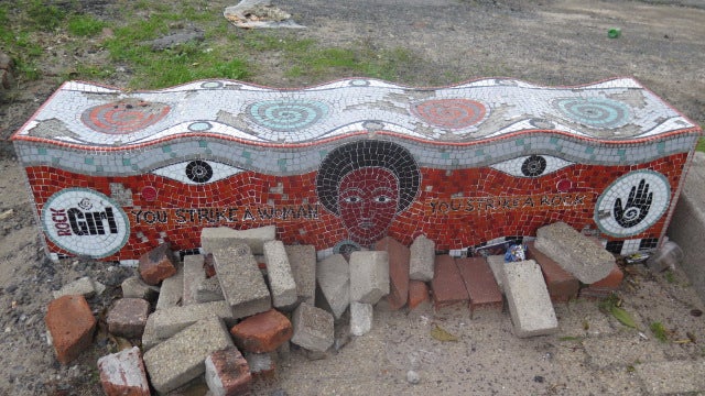 Amy’s favourite stop: a colourful block painted by local children