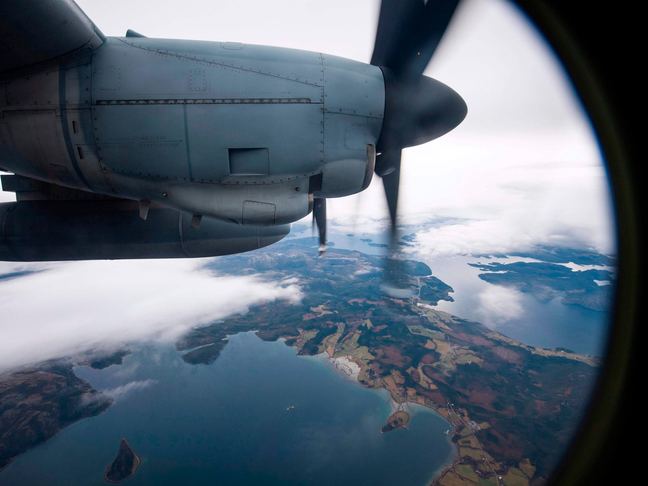 A picture taken from US Marines C-130 transport aircraft during the Nato Trident Juncture 2018 exercise