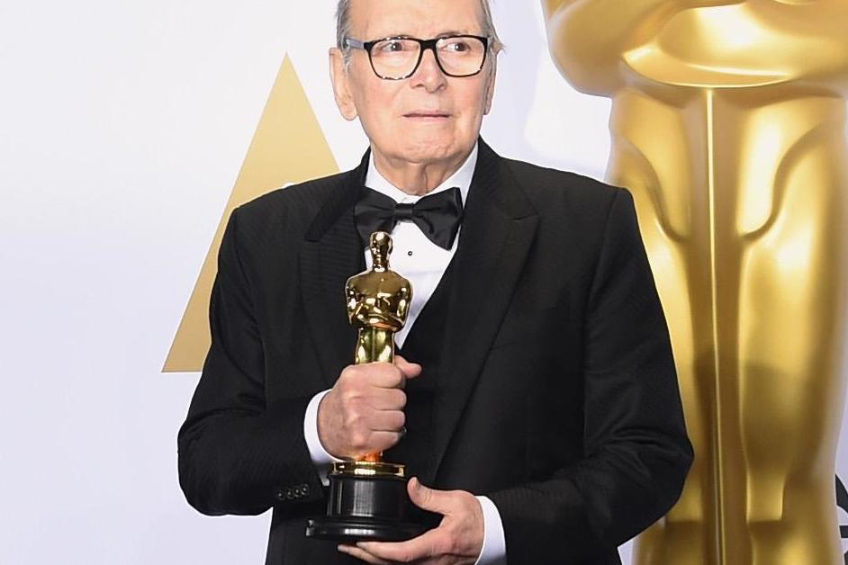 Composer Ennio Morricone winner of the Best Original Score award for The Hateful Eight poses in the press room during the 88th Annual Academy Awards at Loews Hollywood Hotel on 28 February, 2016 in Hollywood, California.