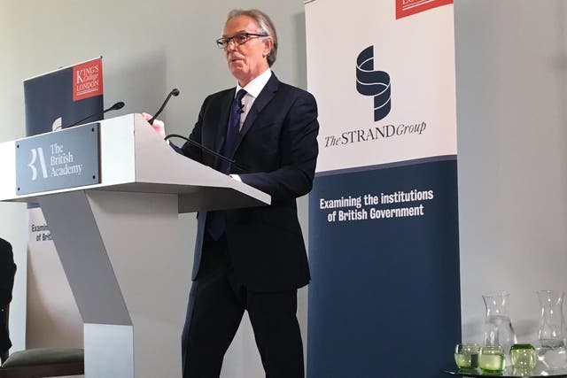 Tony Blair speaks yesterday at King’s College London