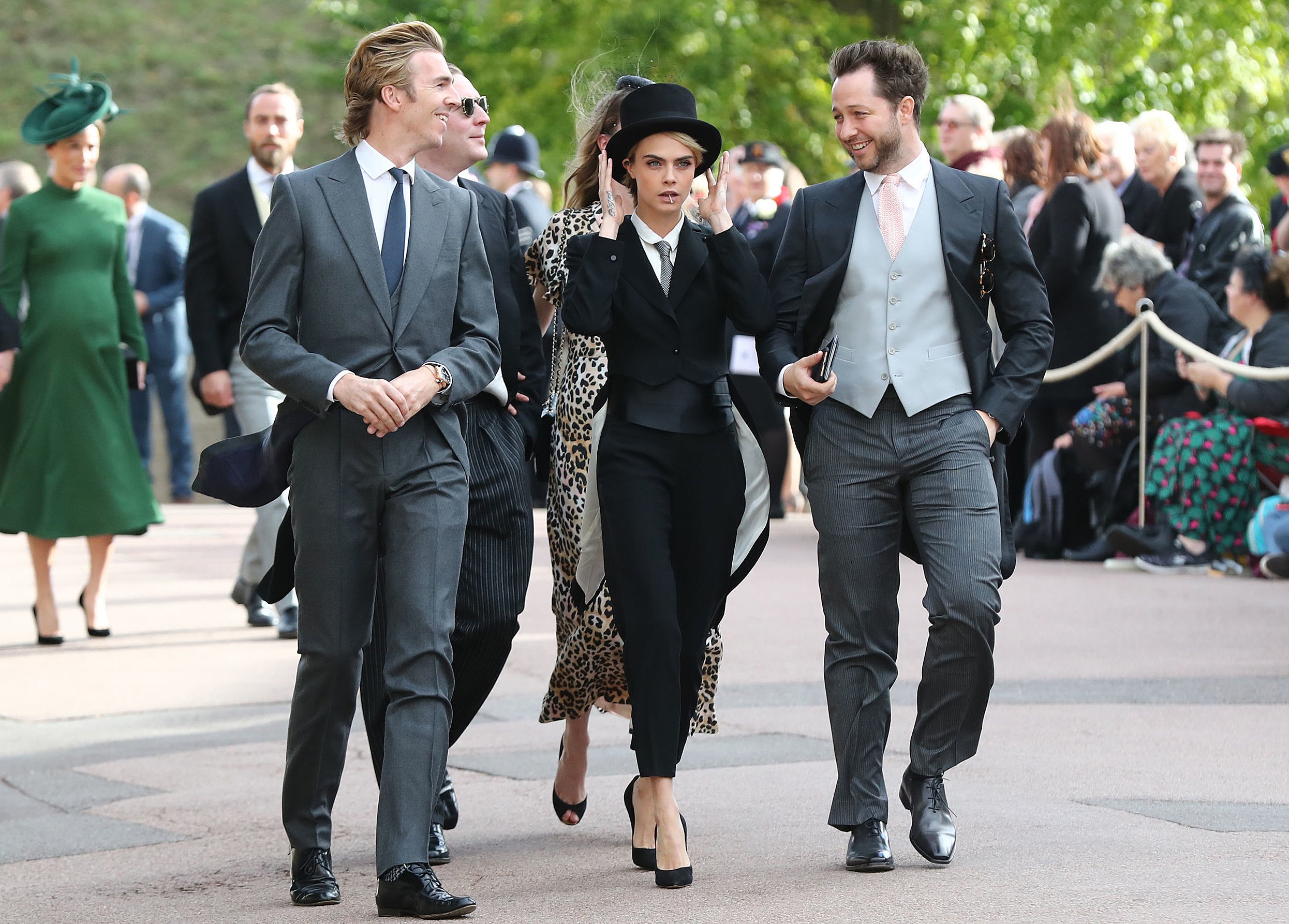 Cara Delevingne and sisters out with their father Charles