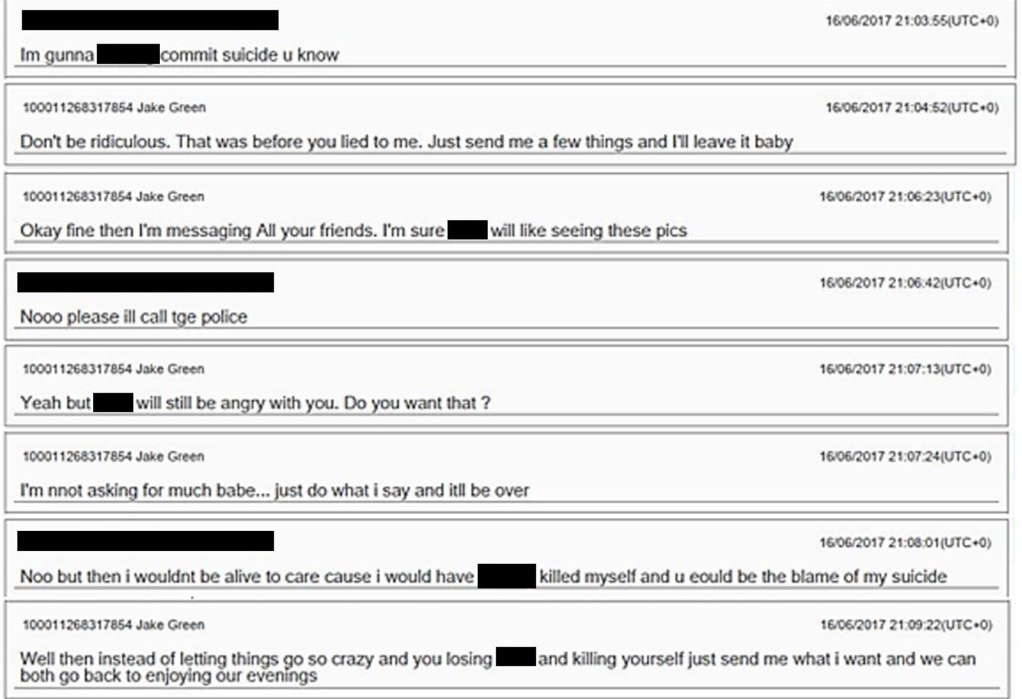 Messages between Naude and one of his victims