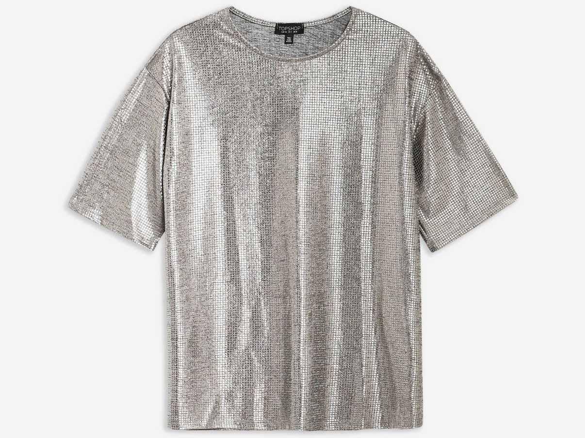 Oversized foil T-shirt, £29, Topshop