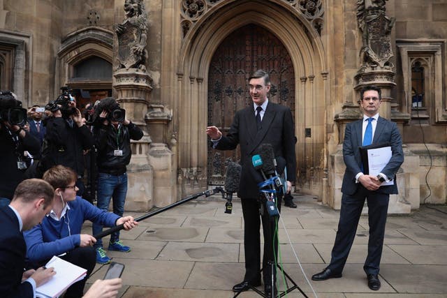 Jacob Rees-Mogg speaks to the media after submitting a letter of no confidence in Theresa May