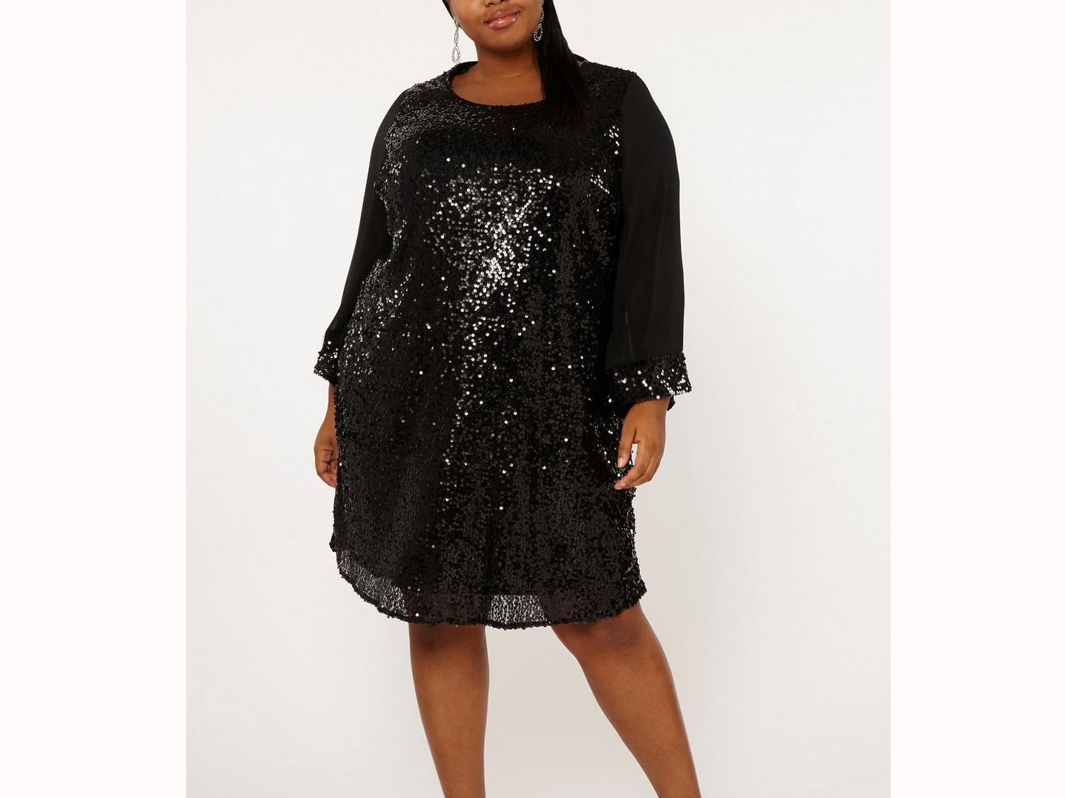 billie & blossom black sequin bodice fit and flare dress