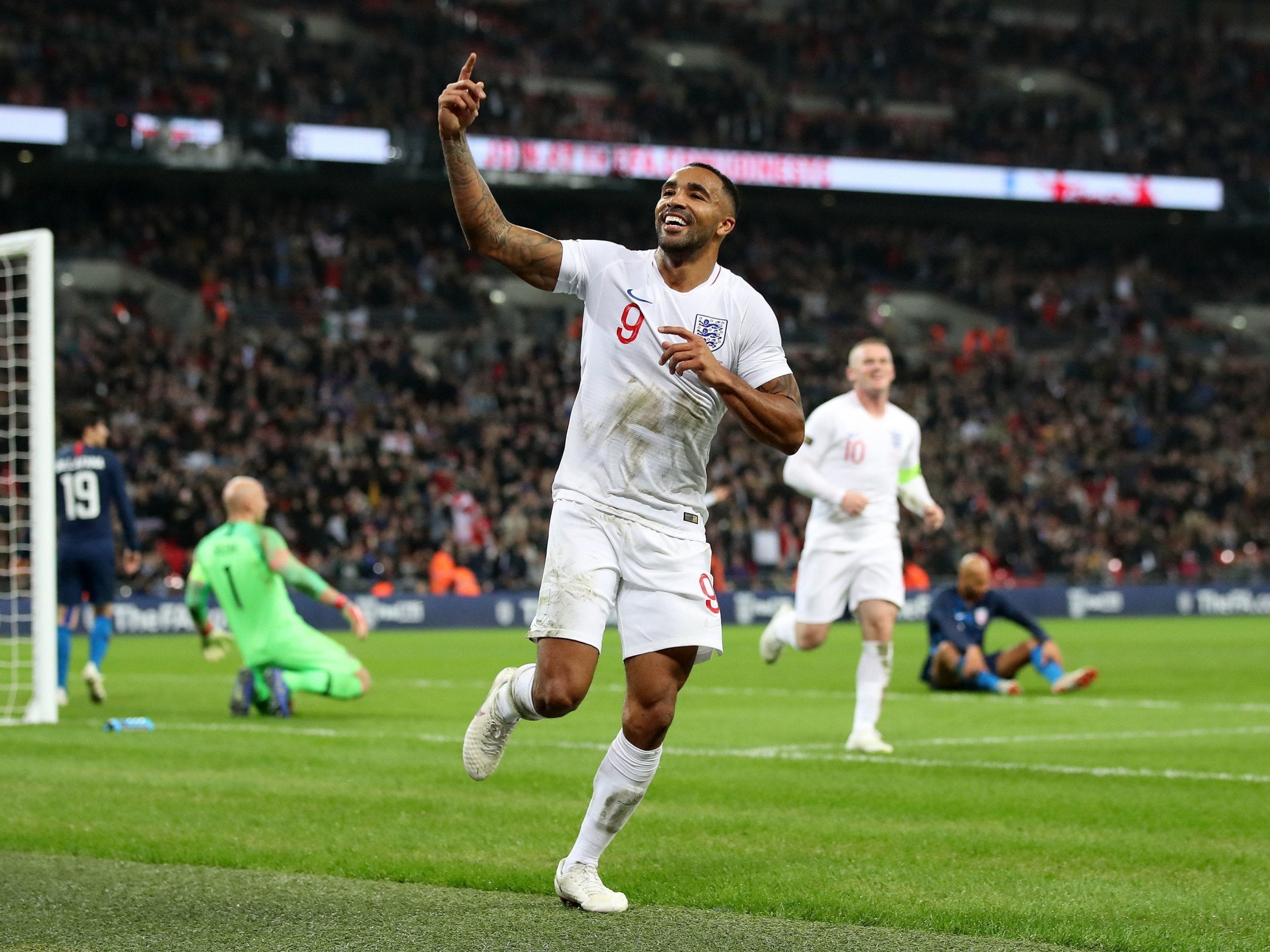 Callum Wilson earns England debut goal against USA in Wayne Rooney&apos;s final hurrah