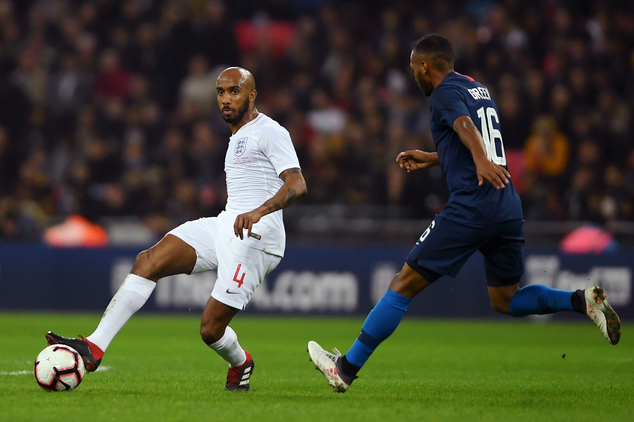 Fabian Delph in action for England against the USA