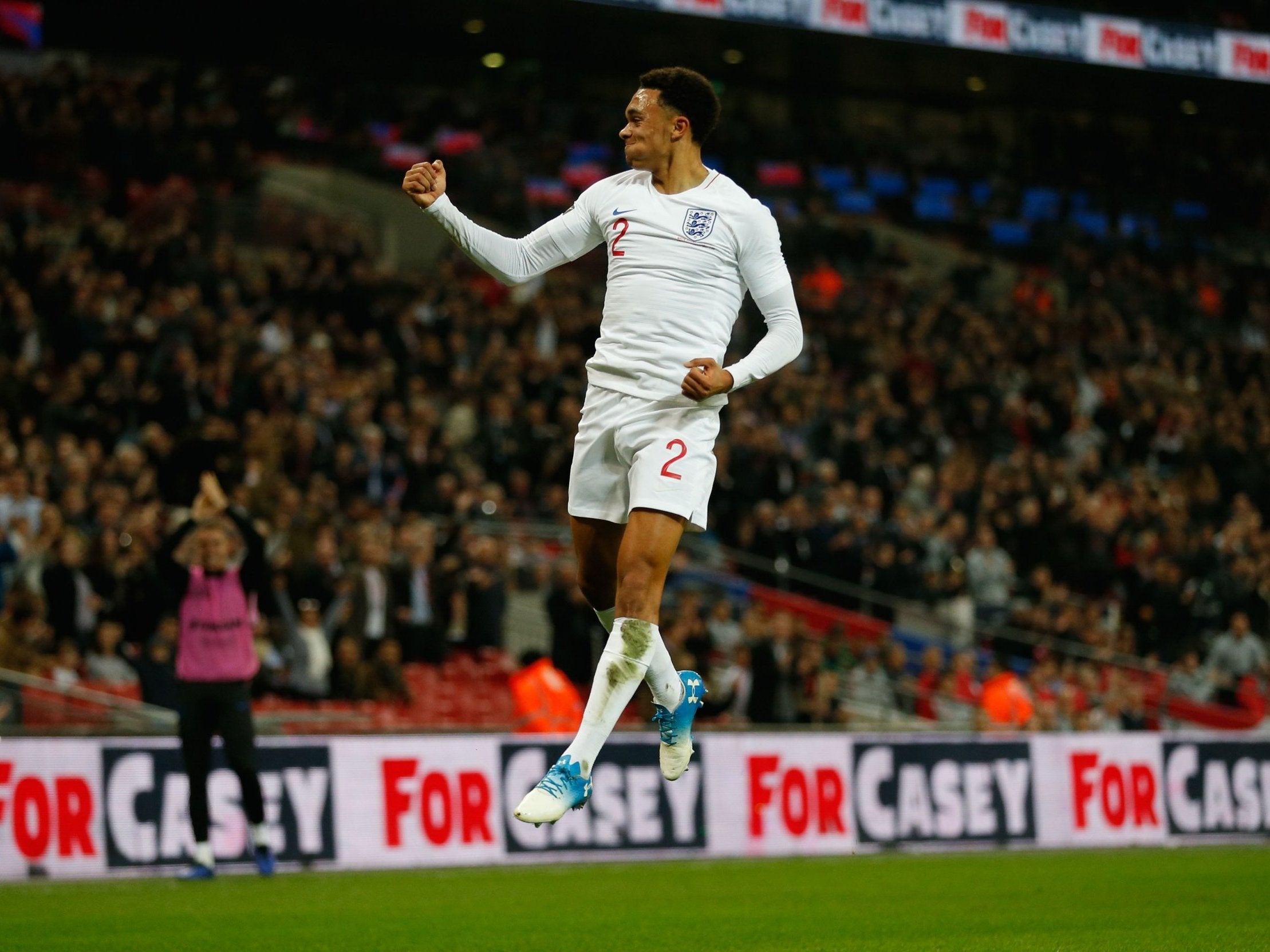 Trent Alexander-Arnold celebrates scoring his first goal for England
