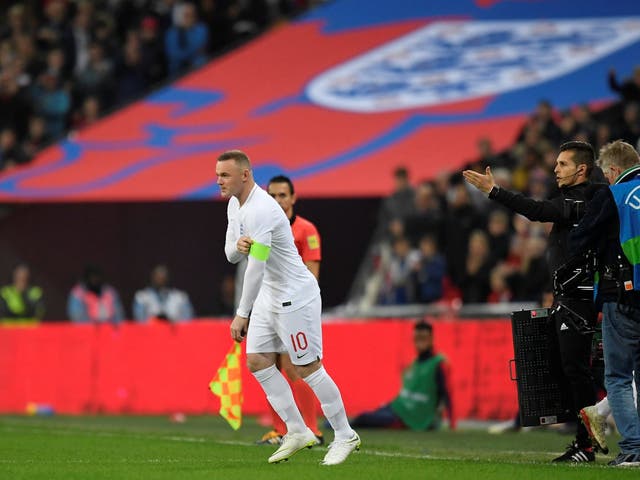 Wayne Rooney comes on for his 120th England cap