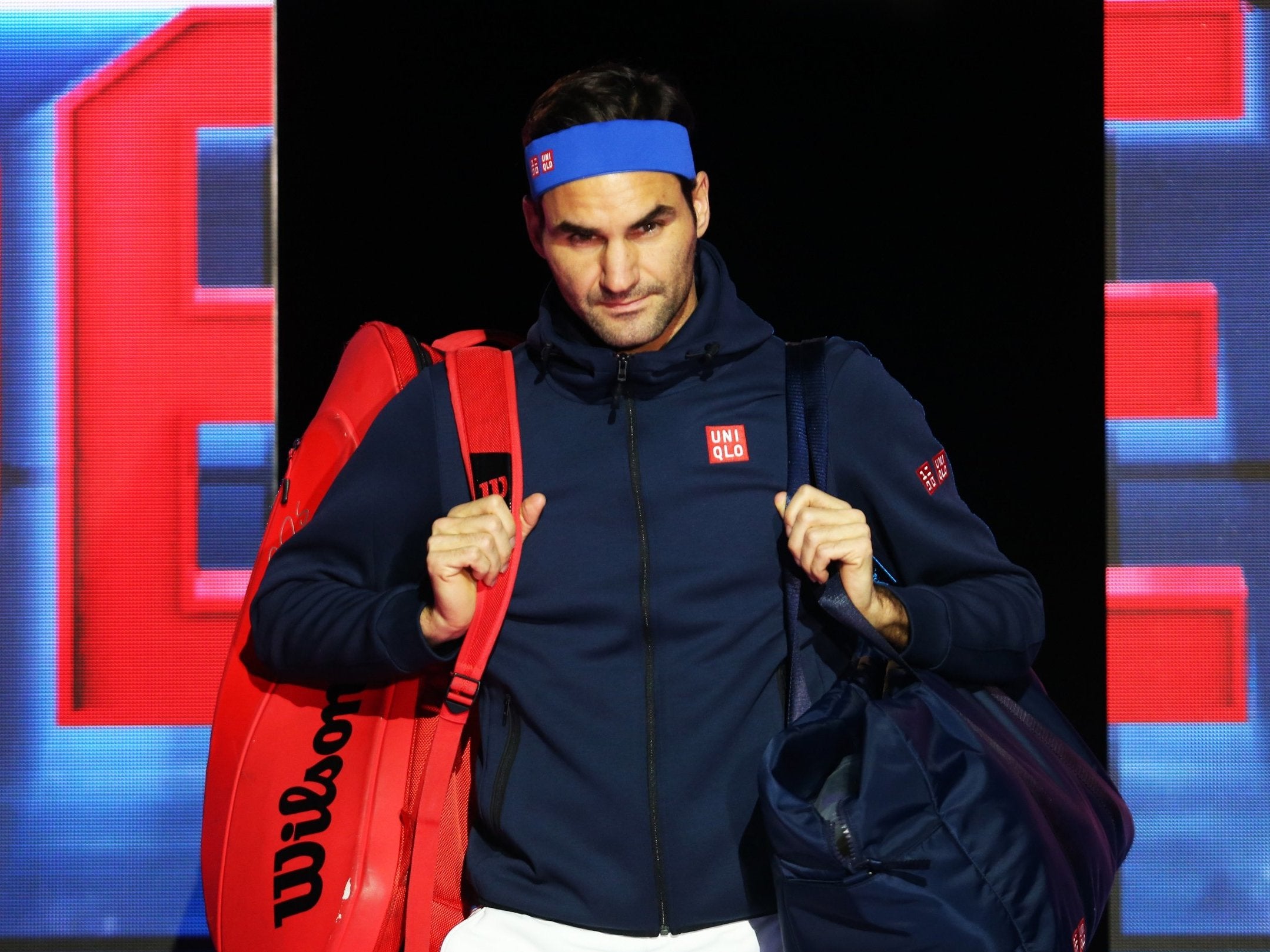 Roger Federer enters the O2 Arena