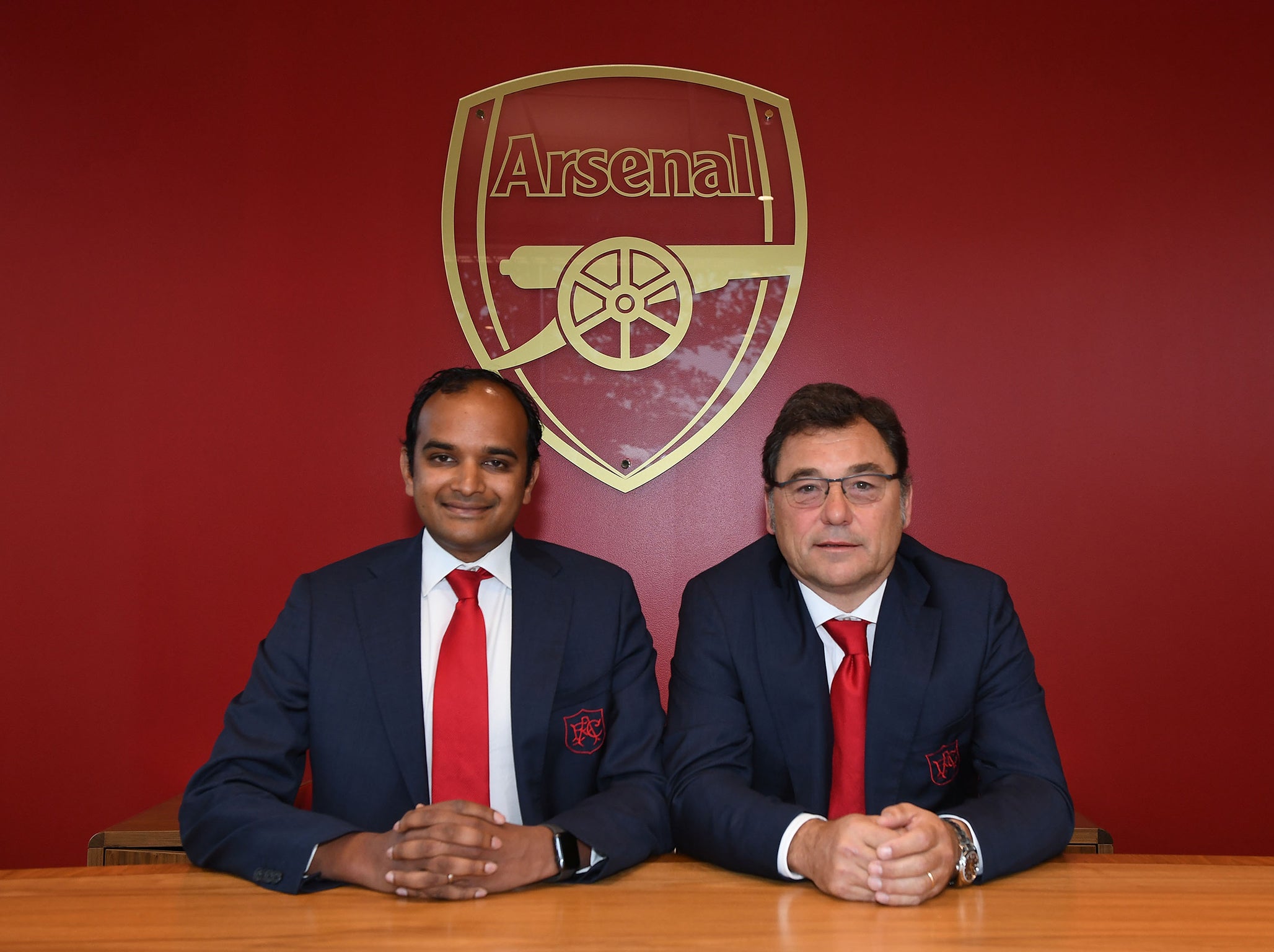 Arsenal chiefs Vinai Venkatesham and Raul Sanllehi