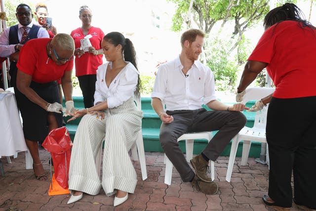 Rihanna and Prince Harry have blood samples taken for a live HIV test in Barbados, December 1 2016