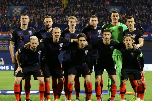 Croatia players pose for a team group photo before the match