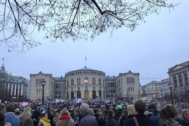 Protesters outside the Norwgian capital's Storting parliament building joined others around the country opposing any more abortion restrictions