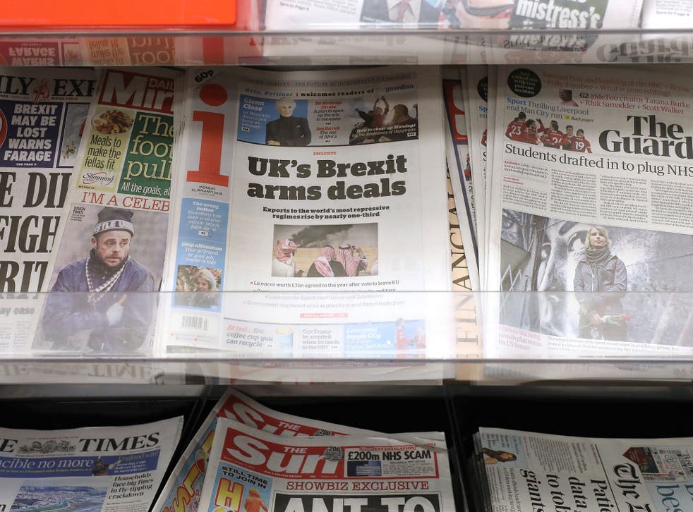 The i newspaper on sale at a shop in London. The future of newspapers previously owned by Johnston Press have been secured after they were acquired by a newly formed company called JPIMedia.