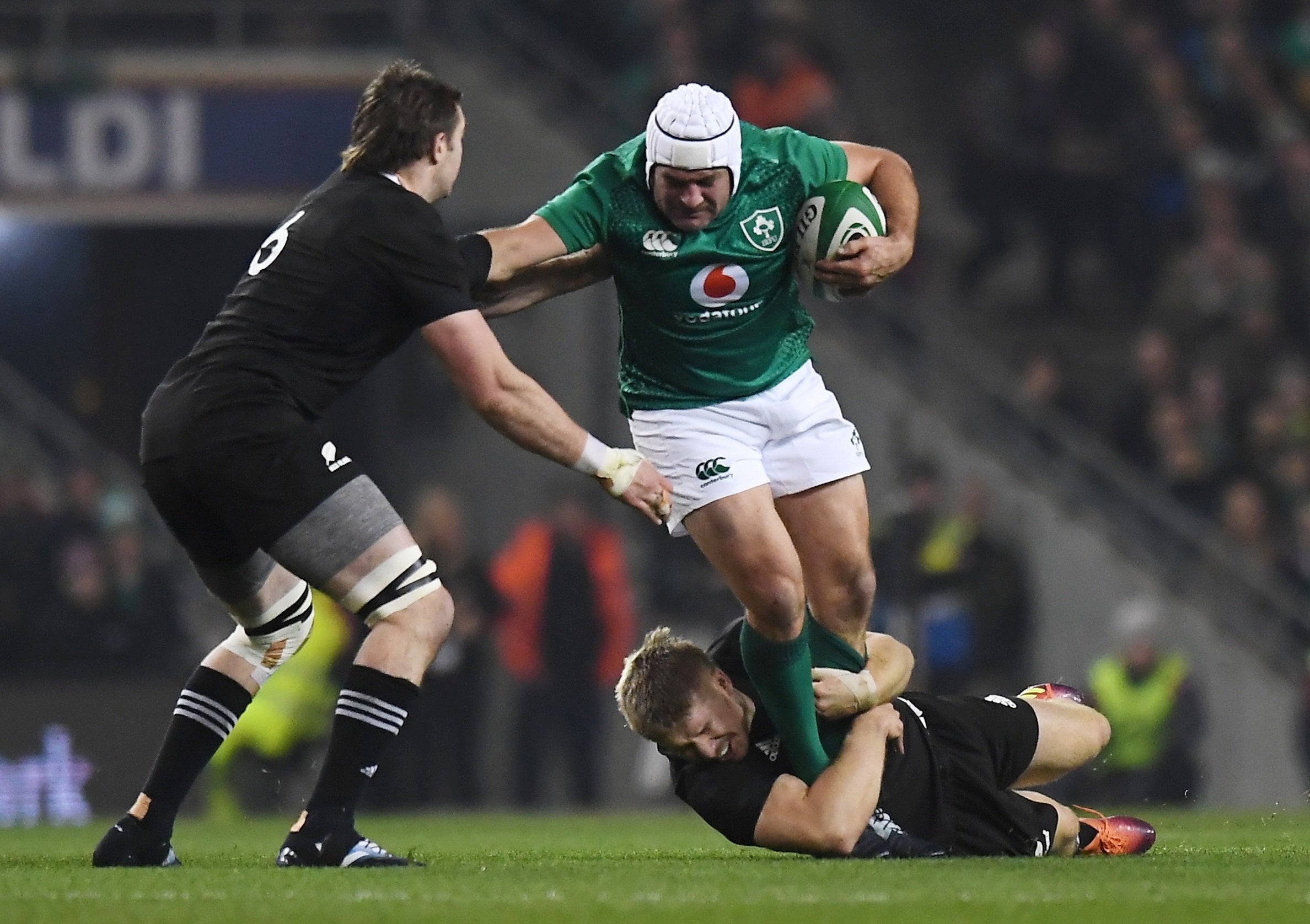 Rory Best carries the ball into contact in midfield
