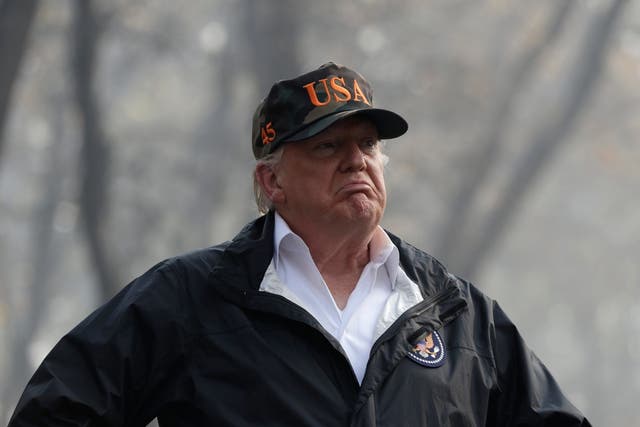 Donald Trump views the devastation wrought by the wildfires in Paradise, California