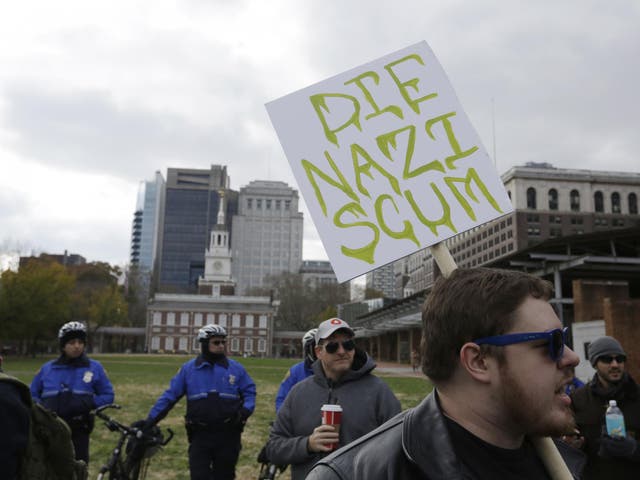 Counter-protesters rally against a far right group in Philadelphia