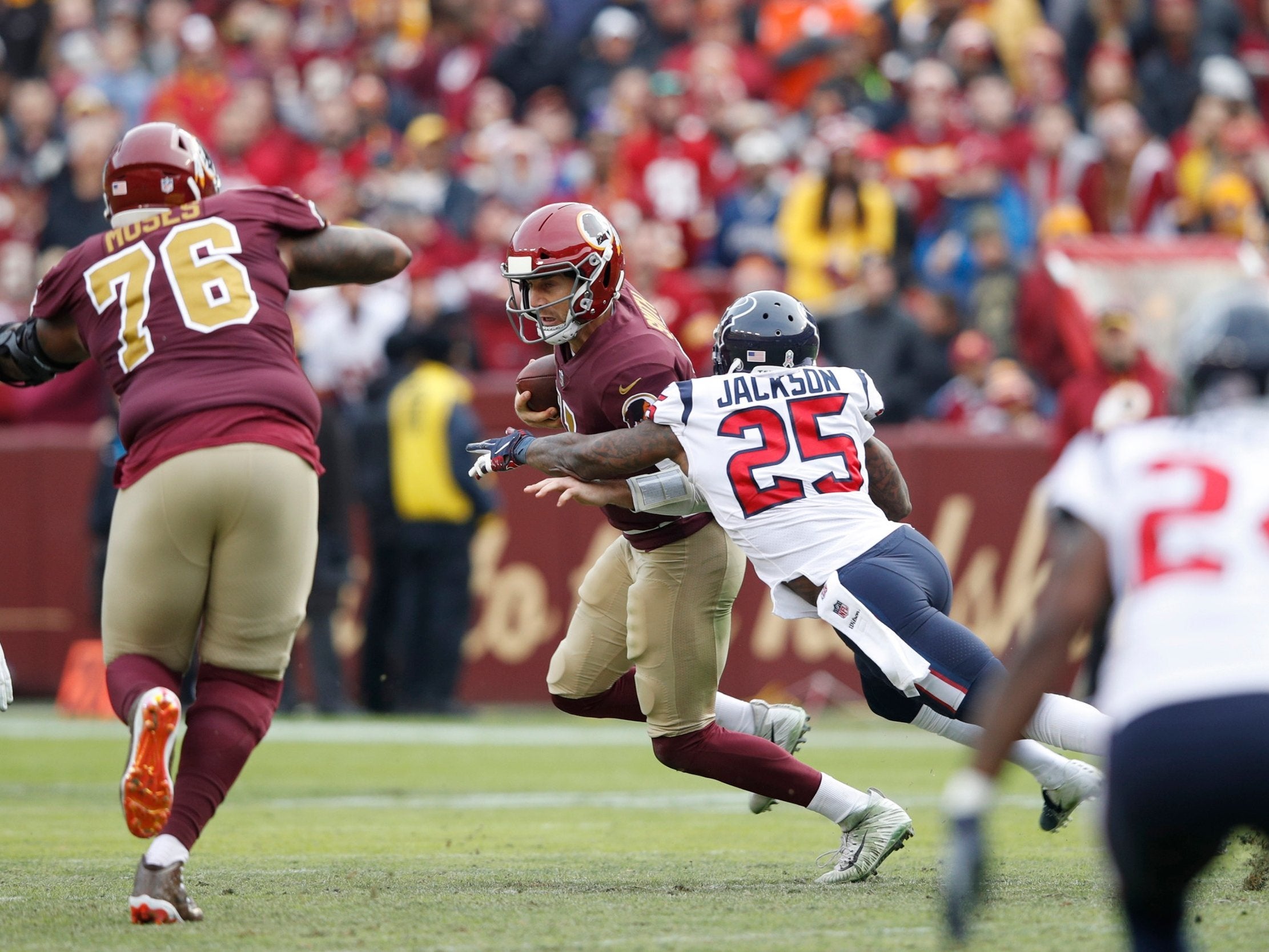 Alex Smith broke his right lower leg in this tackle by Houston's Kareem Jackson