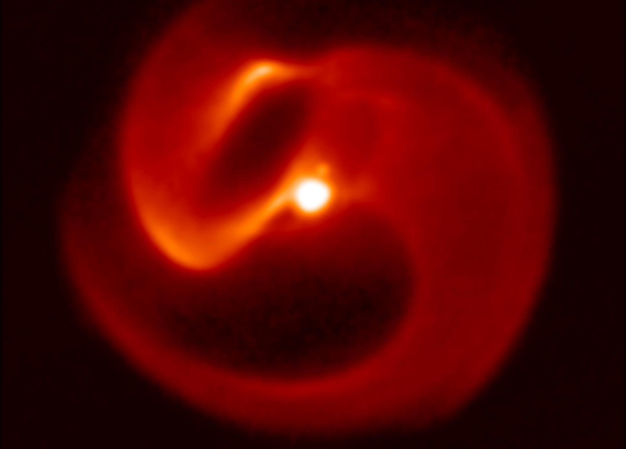 This is an image of Apep captured at 8 microns in the thermal infrared with the VISIR camera on the European Southern Observatory's VLT telescope, Mt Paranal, Chile