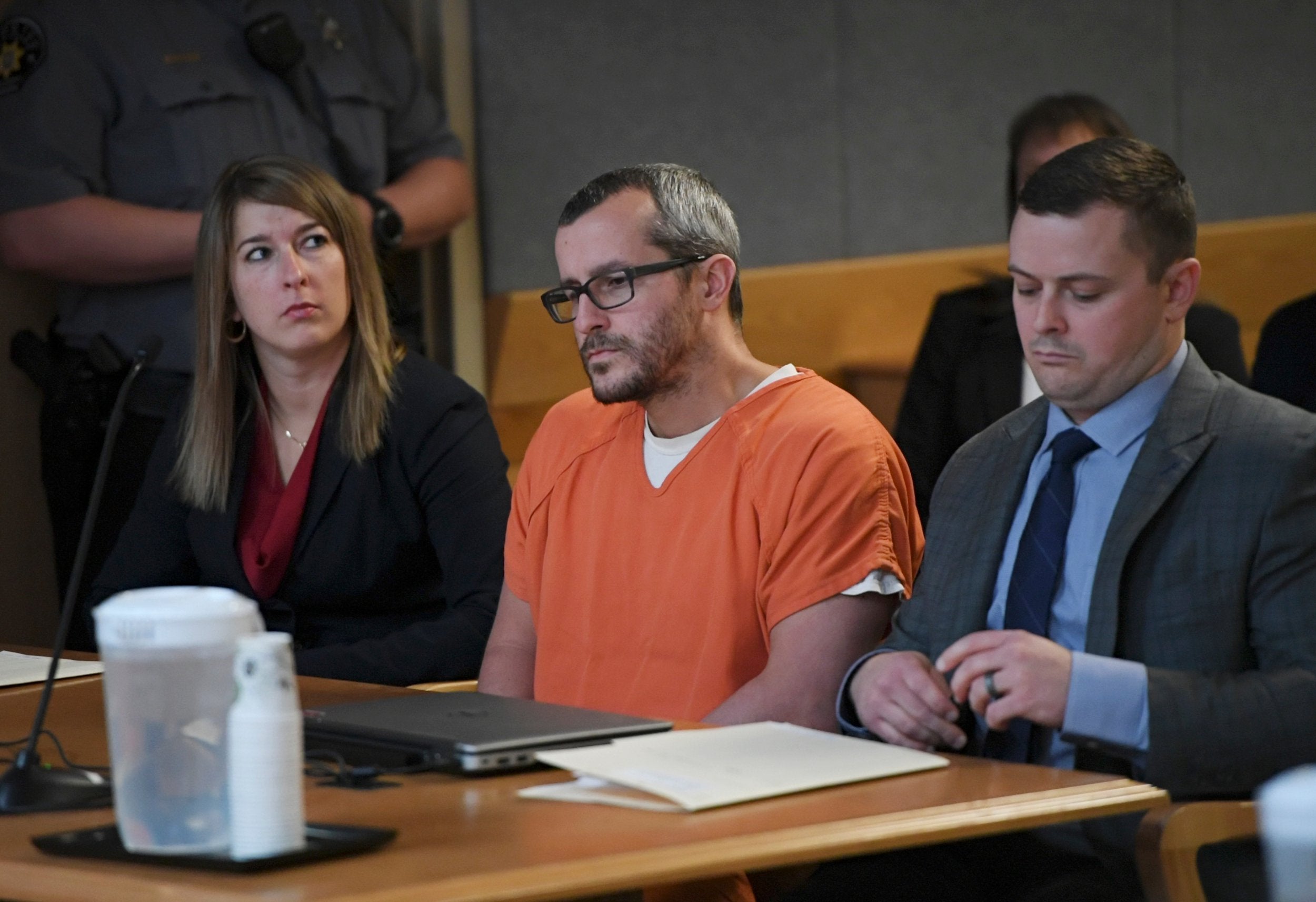 Christopher Watts sits in court for his sentencing hearing at the Weld County Courthouse on Monday 19 November 2018 in Greeley, Colorado (RJ Sangosti/The Denver Post via