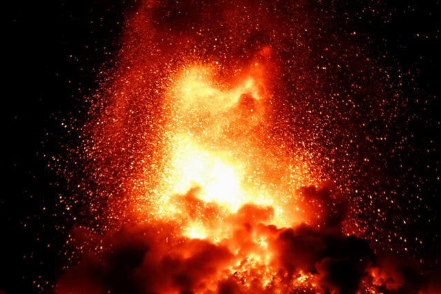 A general view shows the Volcano of Fire erupting as seen from San Juan Alotenango, outside of Guatemala City, Guatemala November 19, 2018.