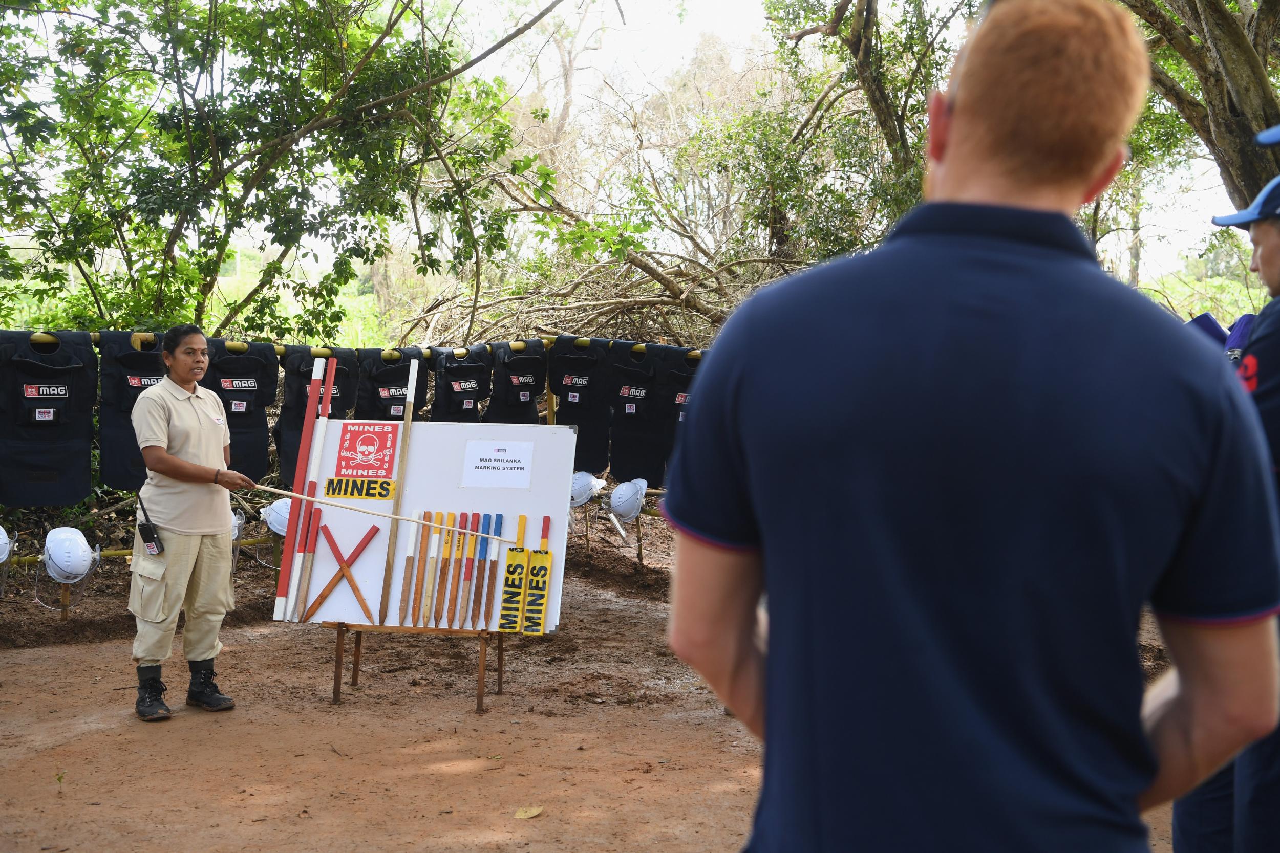 England players learned about how charities locate and remove landmines