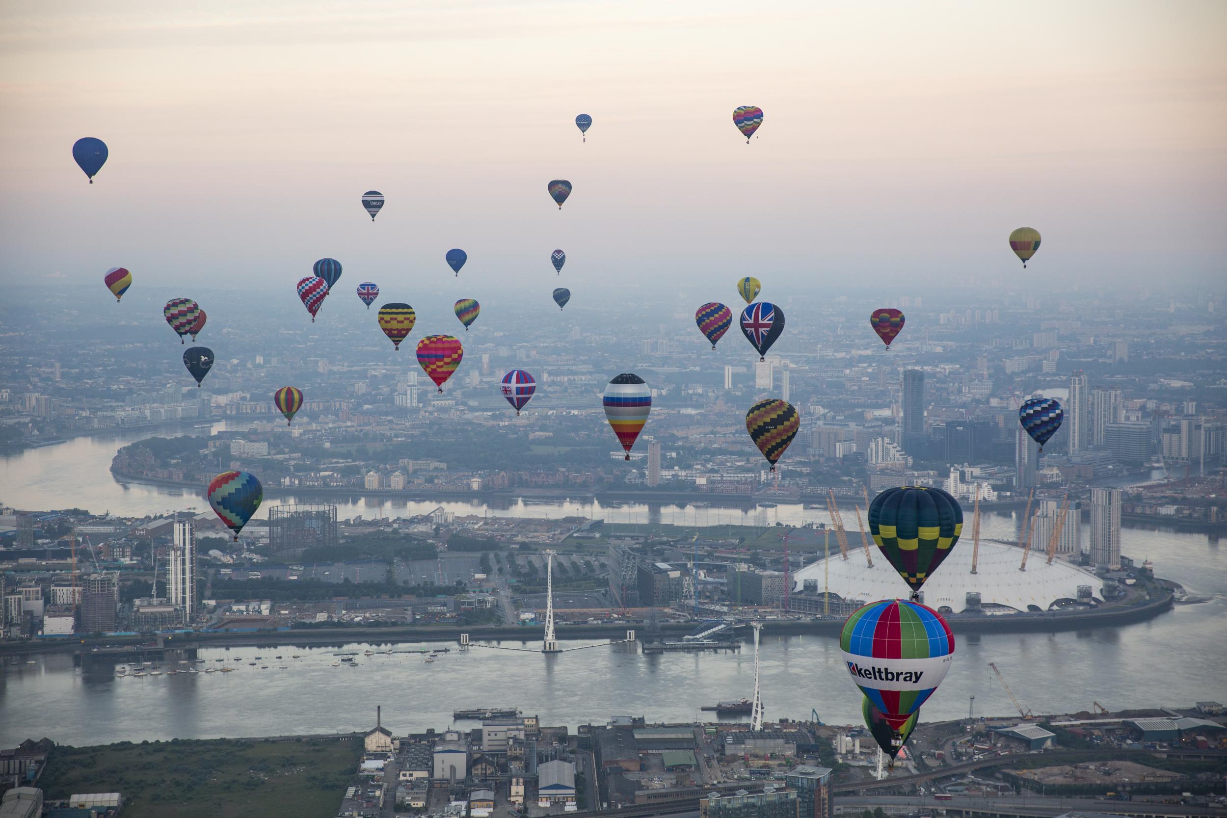 Hot air balloons over the London Skyline on 19 June 2016
