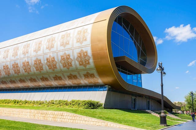 The Azerbaijan Carpet Museum in Baku is shaped like a rolled-up carpet