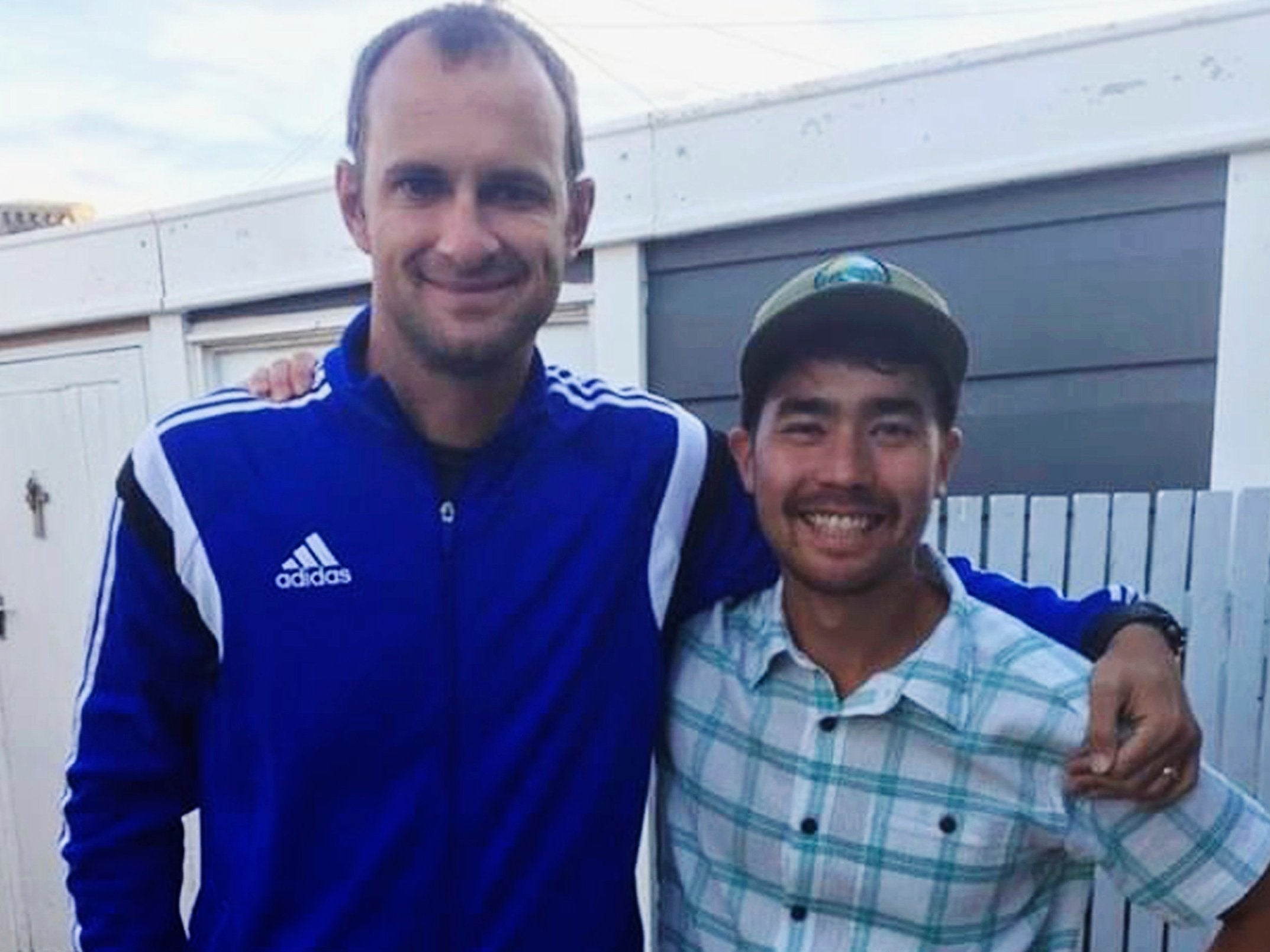 John Allen Chau (right) with founder of Ubuntu Football Academy Casey Prince in Cape Town, days before he left for the Andamans