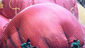 The Ronald McDonald balloon is inflated