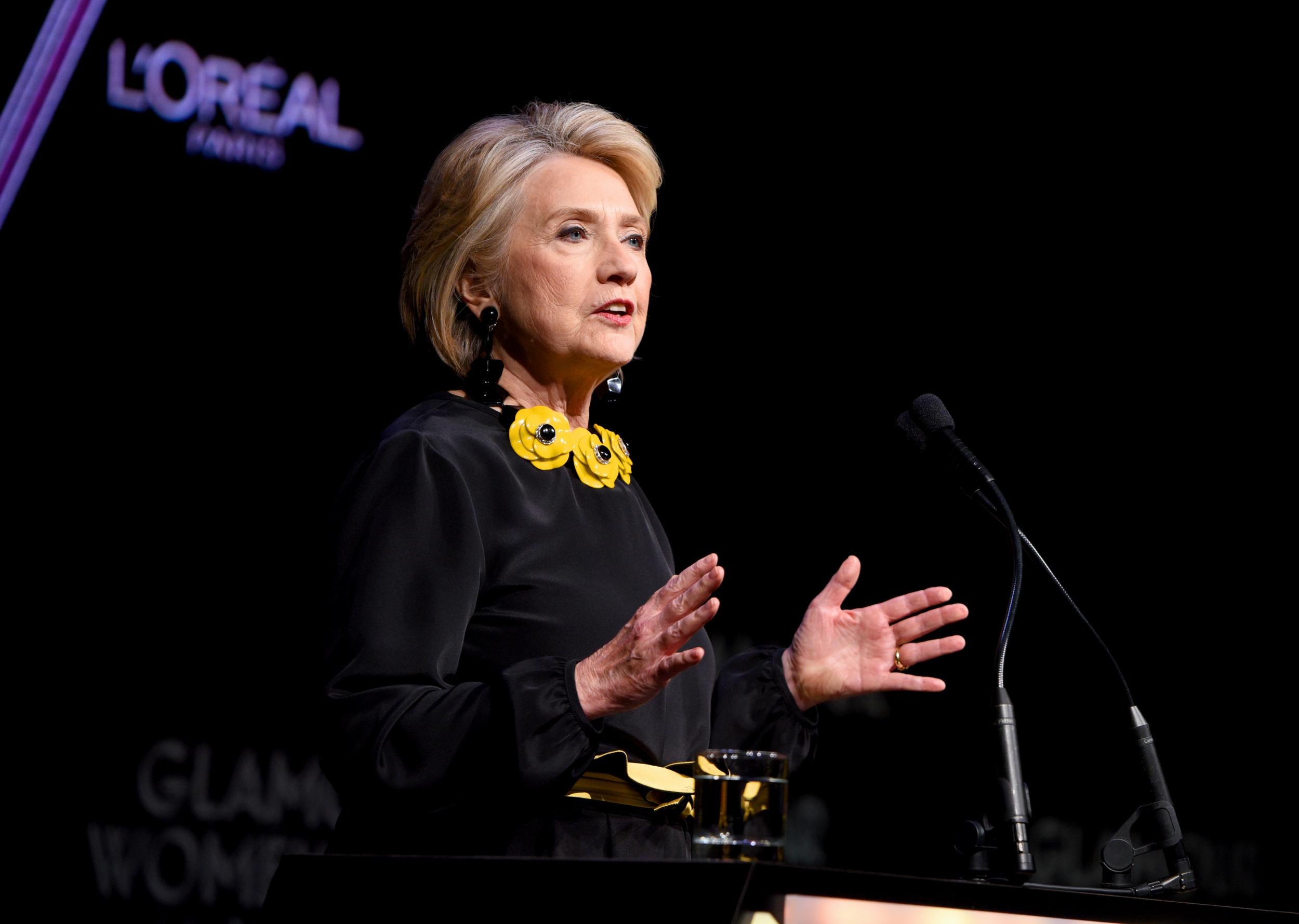 Hillary Clinton delivers her keynote speech at the Bonavero Institue of Human Rights, at Oxford University's Mansfield College