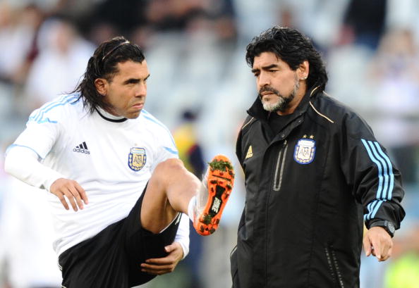 Tevez played under Diego Maradona at the 2010 World Cup