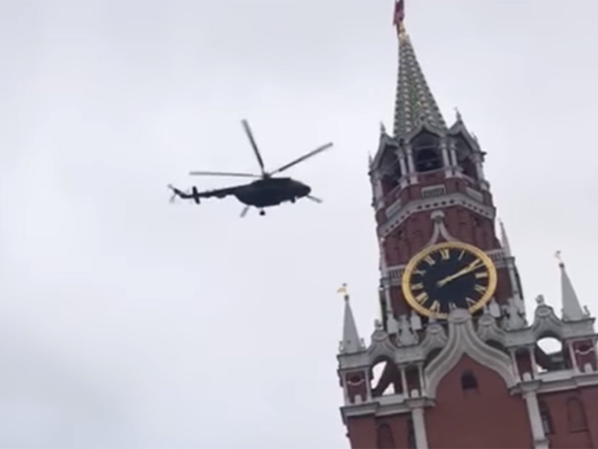 Footage captured the helicopter flying above Moscow