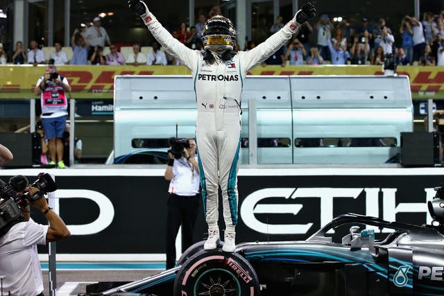 Lewis Hamilton of Mercedes celebrates