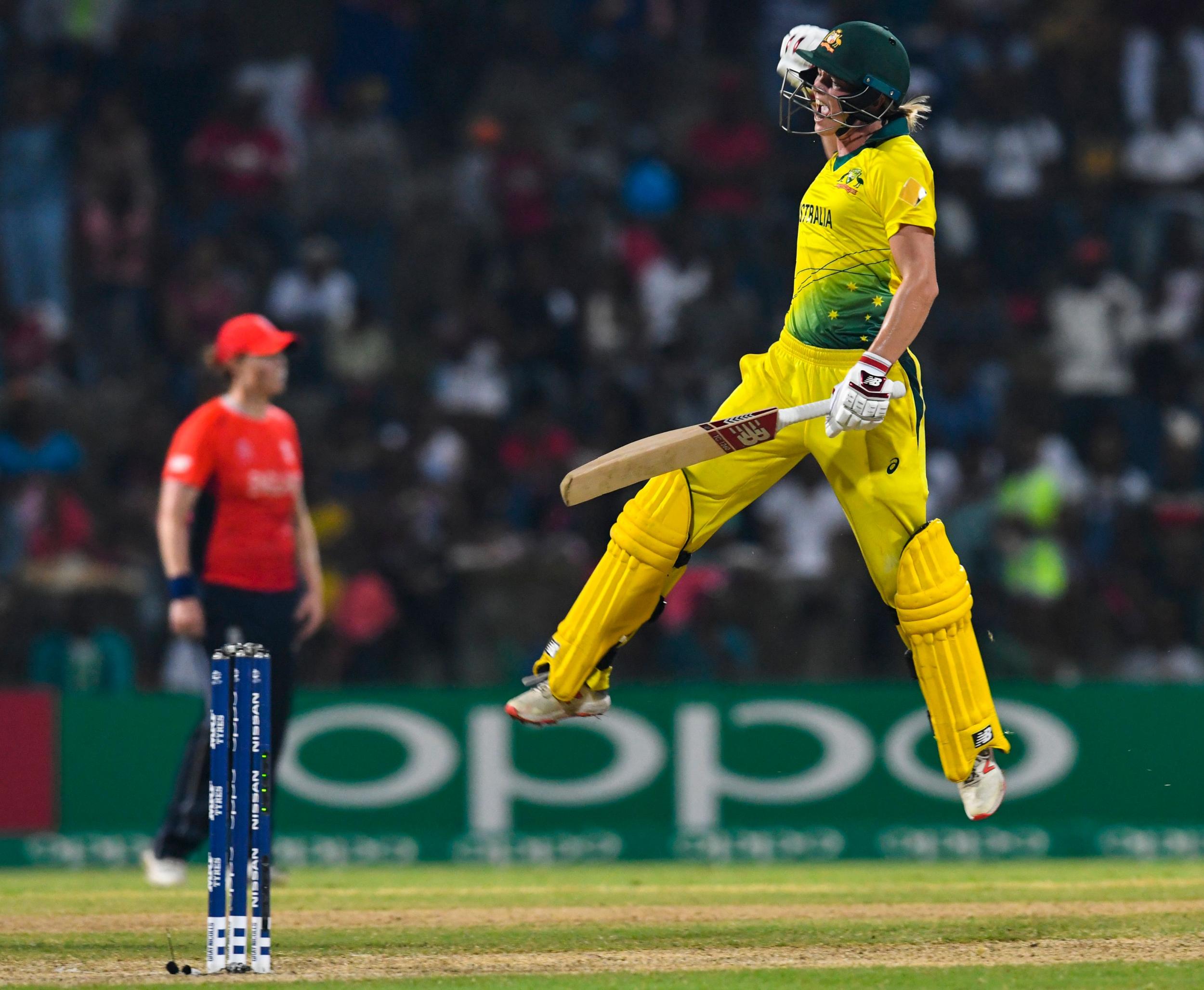 Meg Lanning celebrates beating England in the World Cup final