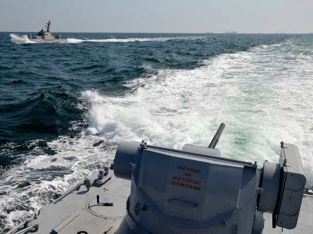 Two Ukrainian navy ships are seen near Crimea