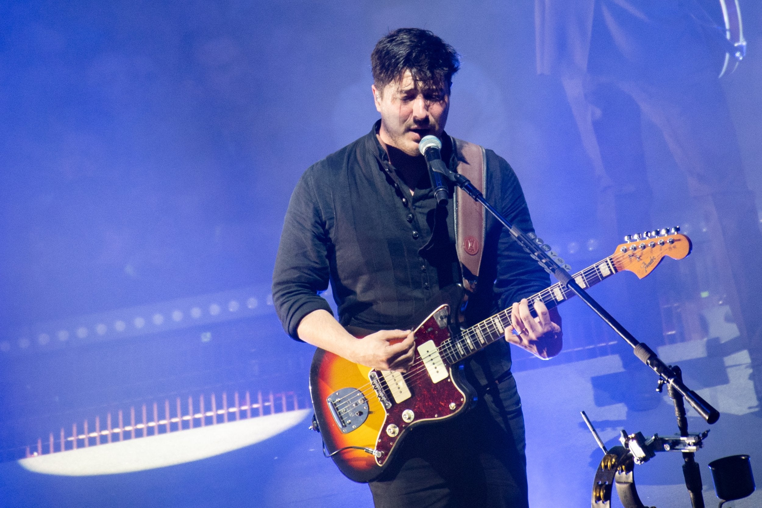 Mumford & Sons frontman Marcus Mumford performs on stage in Glasgow