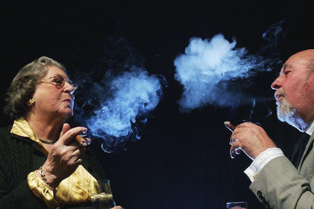 Not afraid of controversy, Trumpington enjoys a cigar on National No Smoking Day