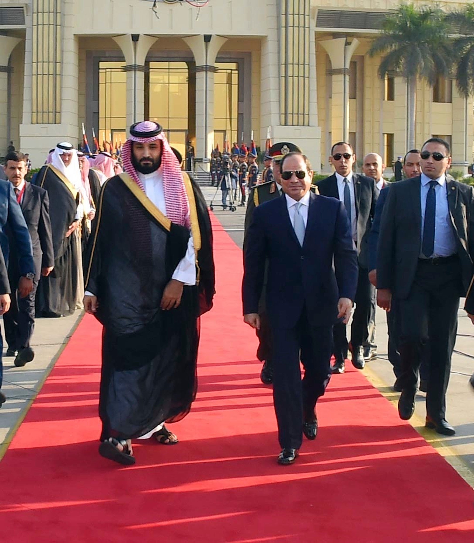 Saudi Arabia’s crown prince Mohammad bin Salman (left) and Egyptian president Abdel Fattah el-Sisi in Cairo on Tuesday