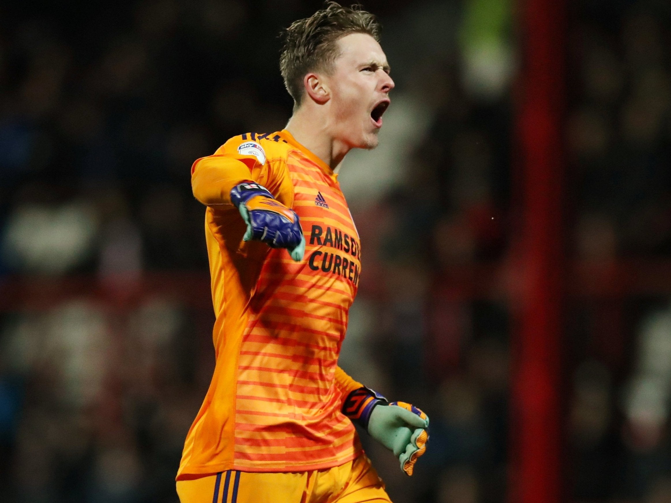 Sheffield United's Dean Henderson celebrates the Blades’ opener