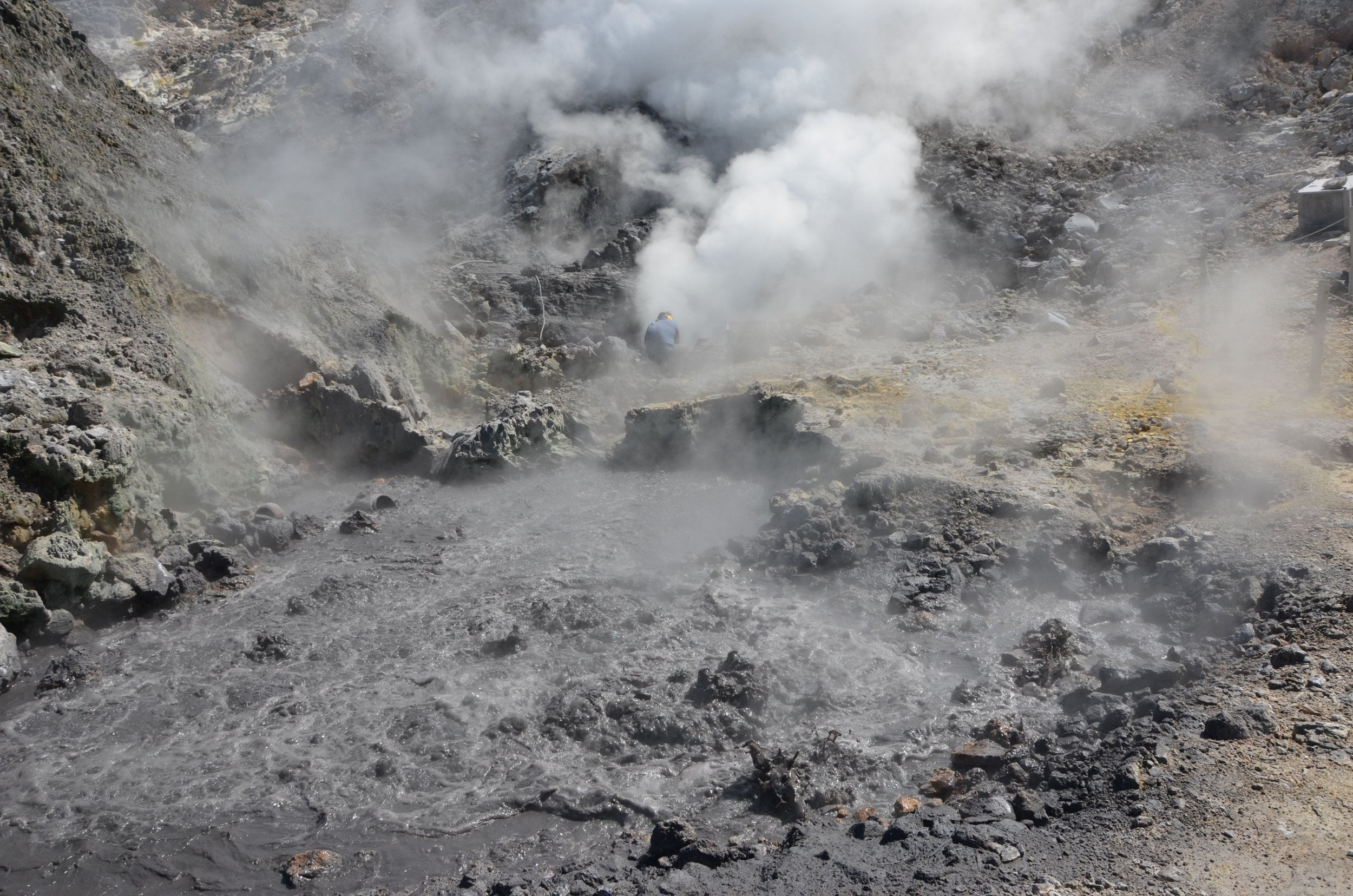 Pisciarelli fumaroles and mud pools from the Campi Flegrei caldera, a super volcano, near Naples