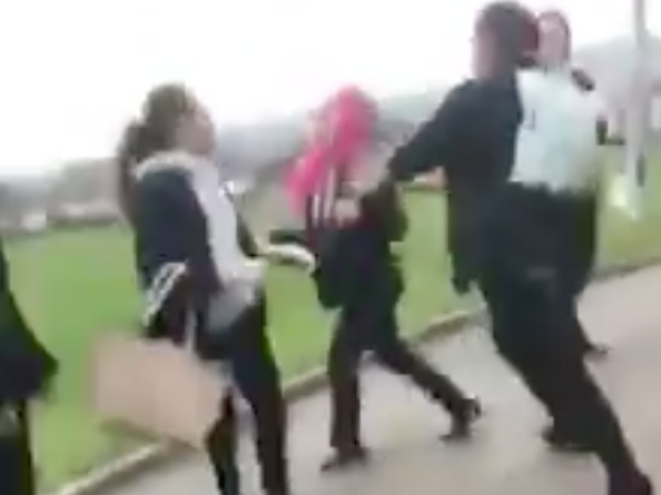Video shared on social media shows two girls attacking a Syrian refugee