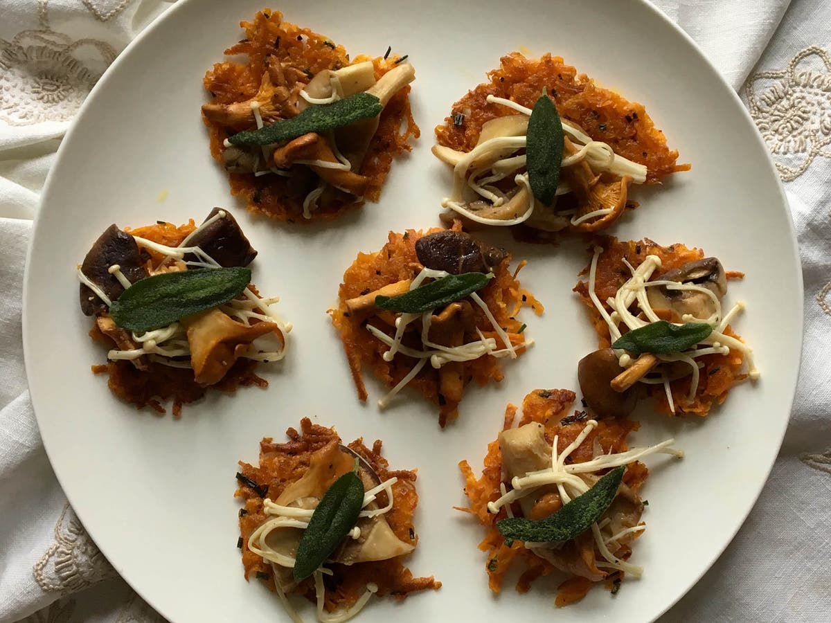 How to make sweet potato rostis with mushrooms and crispy sage